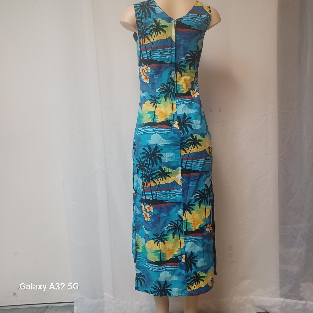 Vintage Aloha Republic SZ M Tropical Blue Sleeveless Dress Made Hawaii Summer - Picture 8 of 15
